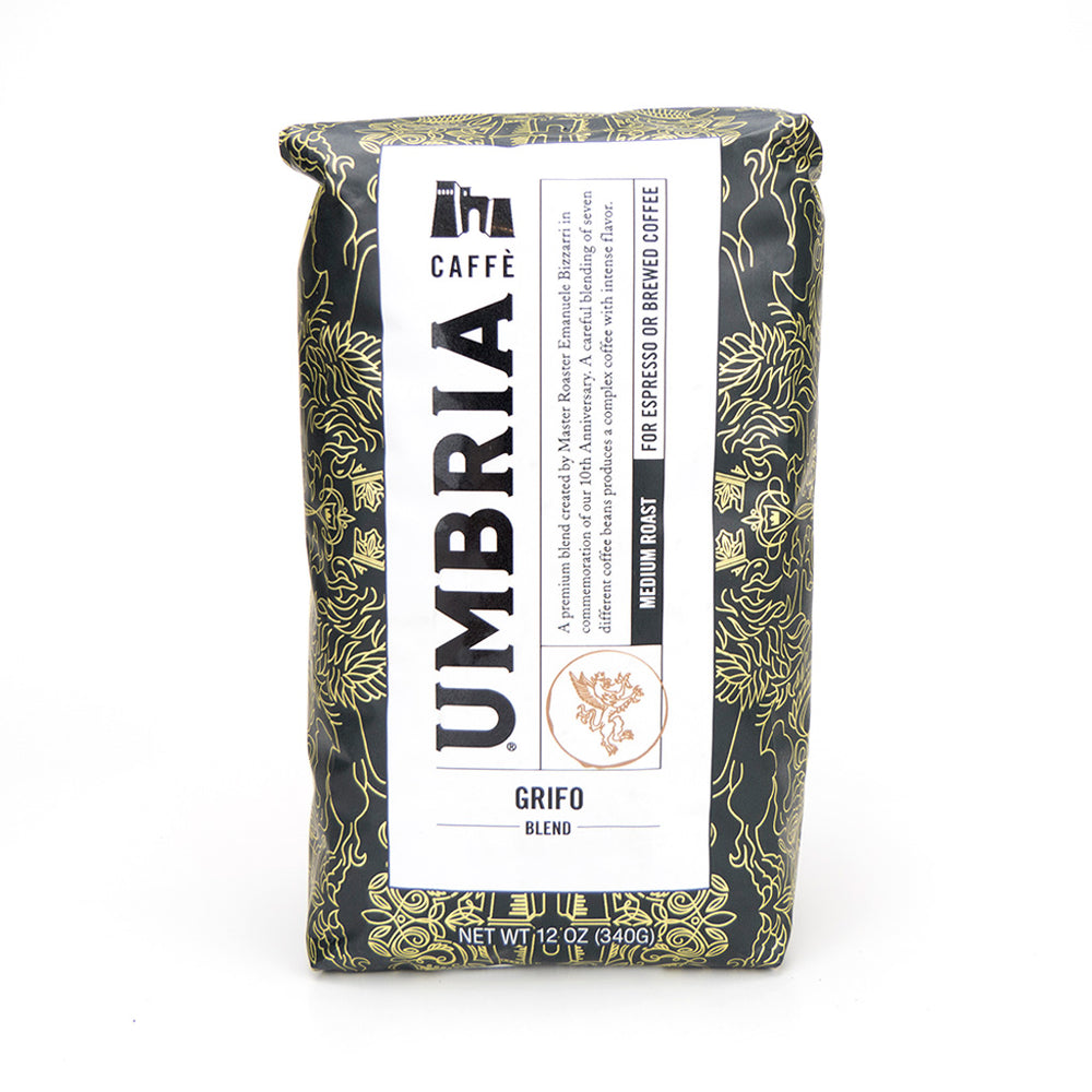 Grifo Blend Medium Roast coffee blend in the black and gold bag