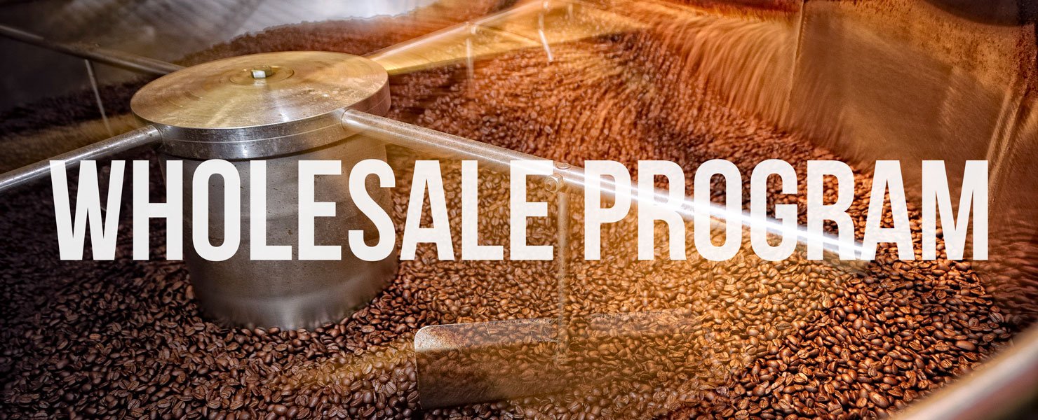 Wholesale program on background of coffee beans in roaster