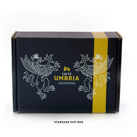 blue and yellow gift box with yellow logo and white griffins