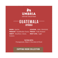Photo of coffee description card for Guatemala Joyabaj