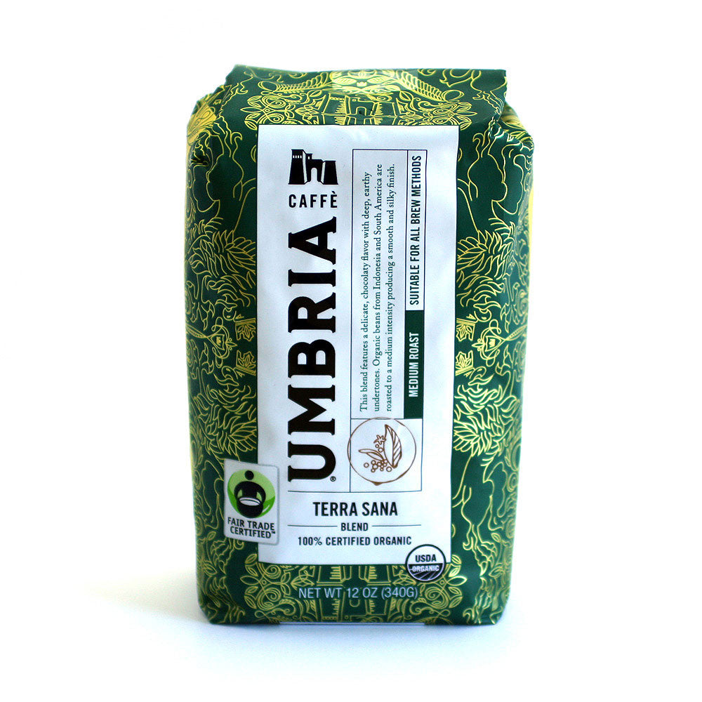 dark green terra sana medium roast coffee bag