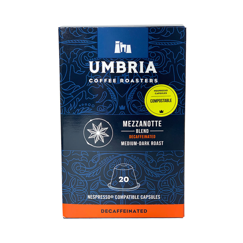 20 count retail box - mezzanotte blend decaffeinated compostable nespresso compatible caspsules
