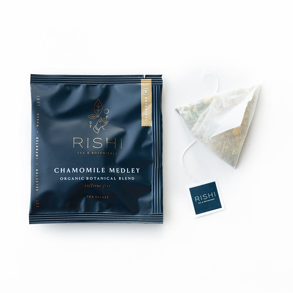 Rishi Chamomile Medley organic tea sachet packet and sachet